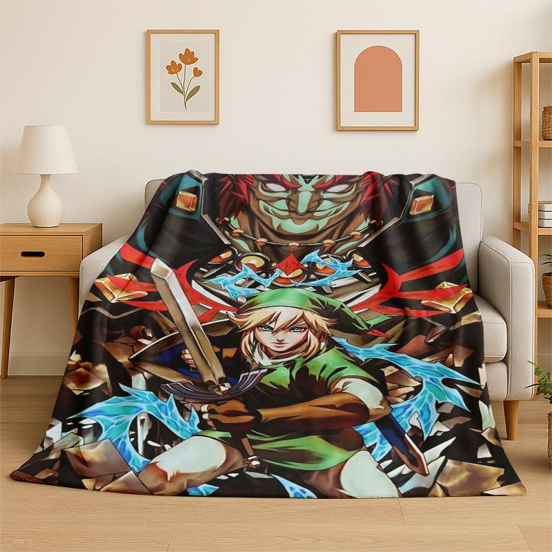 Classic Game ZZelda Cartoon Link Flannel Blanket Soft Warm Throw Blanket for Bedroom Living Room Bed Travel Camping Picnic