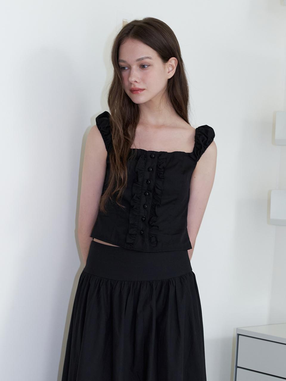 Kinder Baby Frill Sleeveless Blouse Top - Black Black/Free