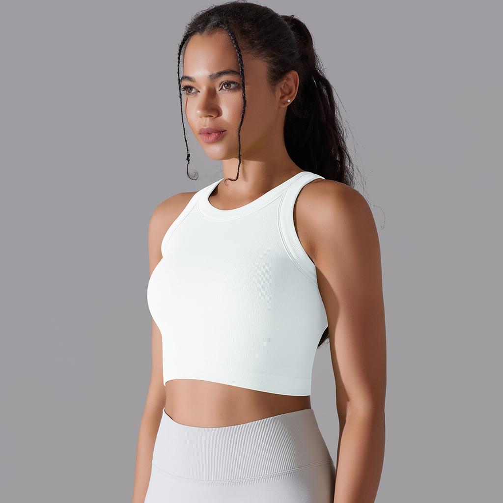 Nessaj Seamless Knit Solid Yoga Vest Sleeveless Sports Tank Top Running Fitness Top
