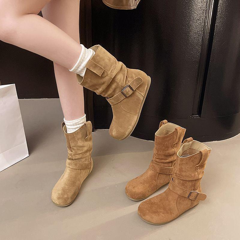 Internet celebrities pile boots women's autumn 2025 new fashion versatile with skirt flat bottom western casual cowboy boots tide