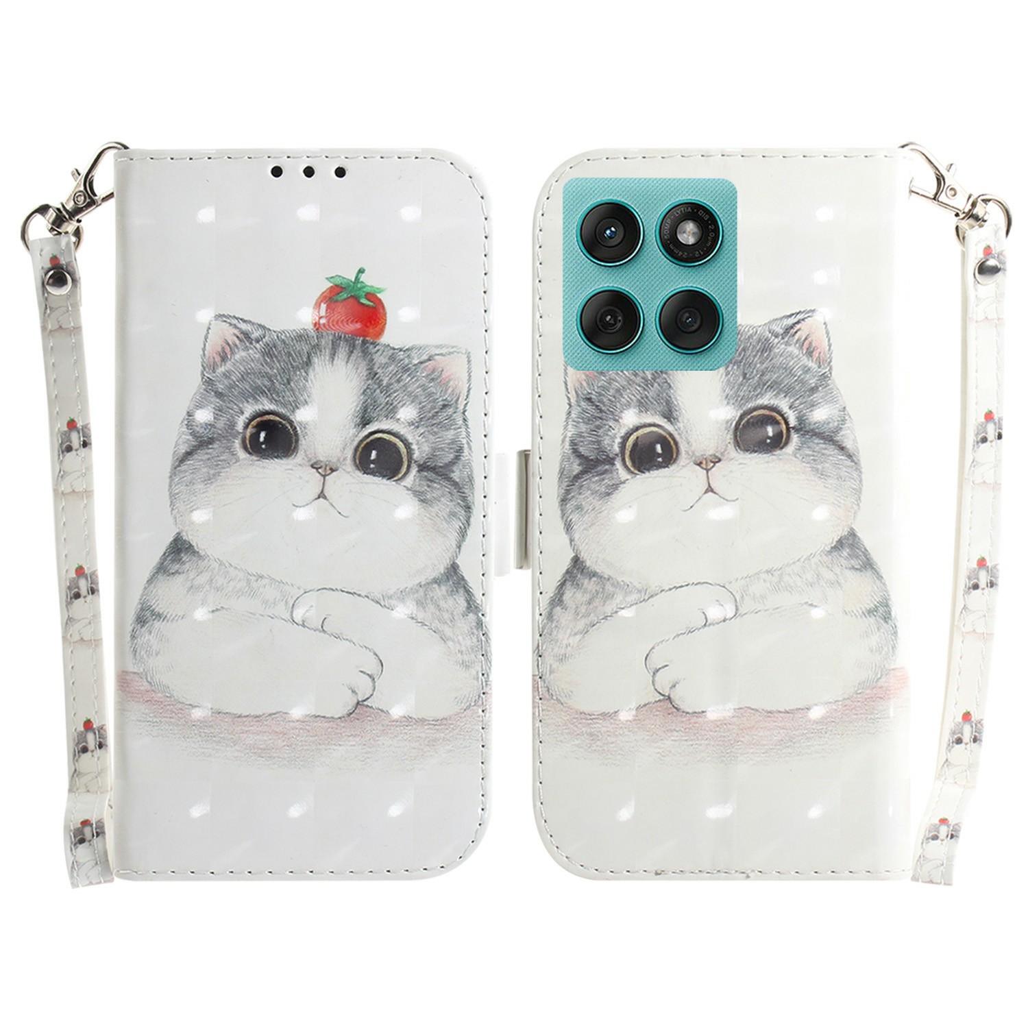 

Для Motorola Edge 60 5G/60 Fusion 5G Чохол з малюнком, шкіряний гаманець, чохол для телефону з ремінцем на зап ястя Cute Cat