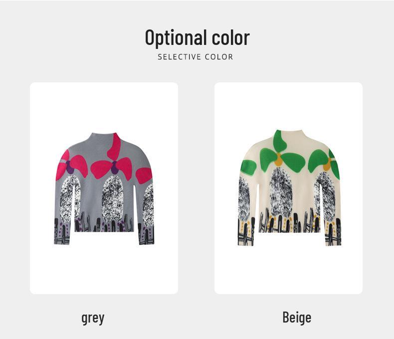 Miyake Frühling Leichte Falten Langarm Hoher Kragen Schmal Geschnittenes Oberteil