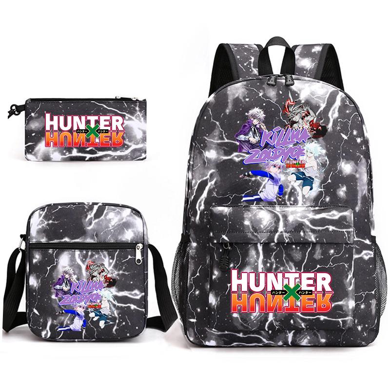 Hunter X Hunter Anime Print Student Backpack Casual Daypack for Boys Girls with Pencil Case 3 Piece Set