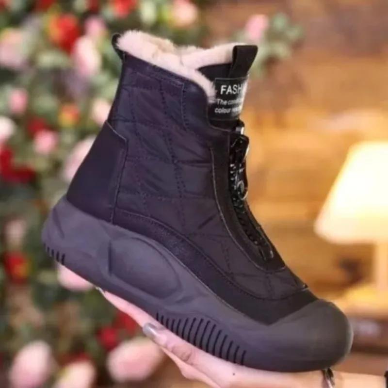 Retro Waterproof Snow Boots 2024 Winter New Soft Sole Vulcanized Cotton Shoes with Plush Insulation High Top Women's Shoes Traf