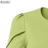 ZANZEA Women Casual Round Neck Summer Short Sleeve Blouse