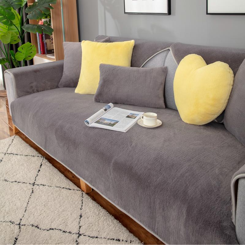 

Кроличий бархат Теплая плюшевая подушка для дивана Зимняя утолщенная Нескользящая Накидка на диван для гостиной Кожаная накидка на спинку дивана Подлокотники Пылезащитный чехол 70*70cm темно серый