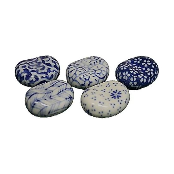 Set of 5 Ceramic  Sometsuke Hana Fumi  Chopstick Rests, Bean-Shaped, Direct from Manufacturer, ACSWEBSHOP Original, Made in Japan, Mino Ware,
