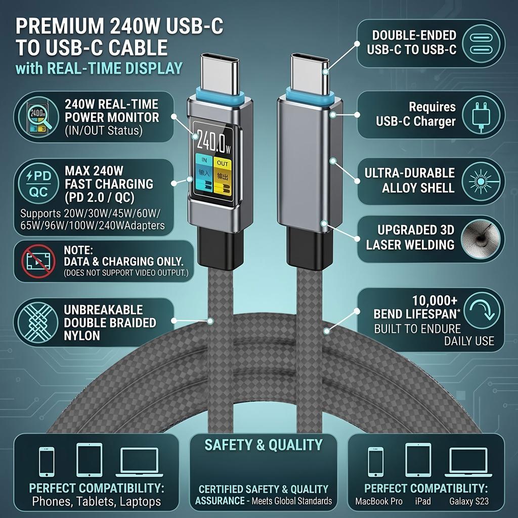 240W Fast Charge PD Type C Liquid Silicone Cable 1.4M Usb Cable Usb C To C Charger Cable for iPhone17 Samsung Xiaomi Huawei