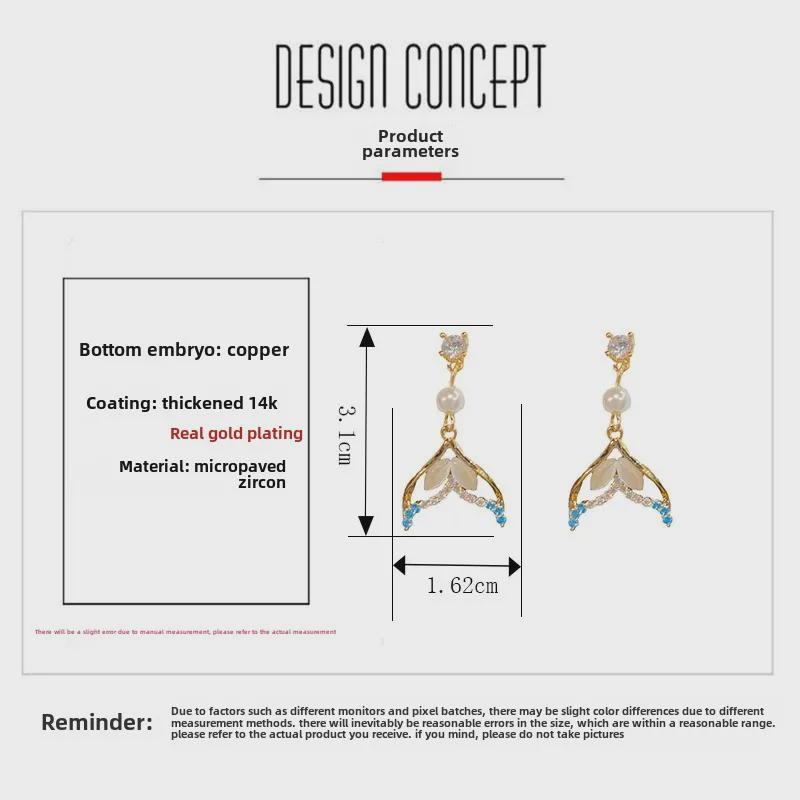 French Zircon Pearl Fishtail Earrings - Chic, Minimalist Silver Jewelry with a High-End Niche Design