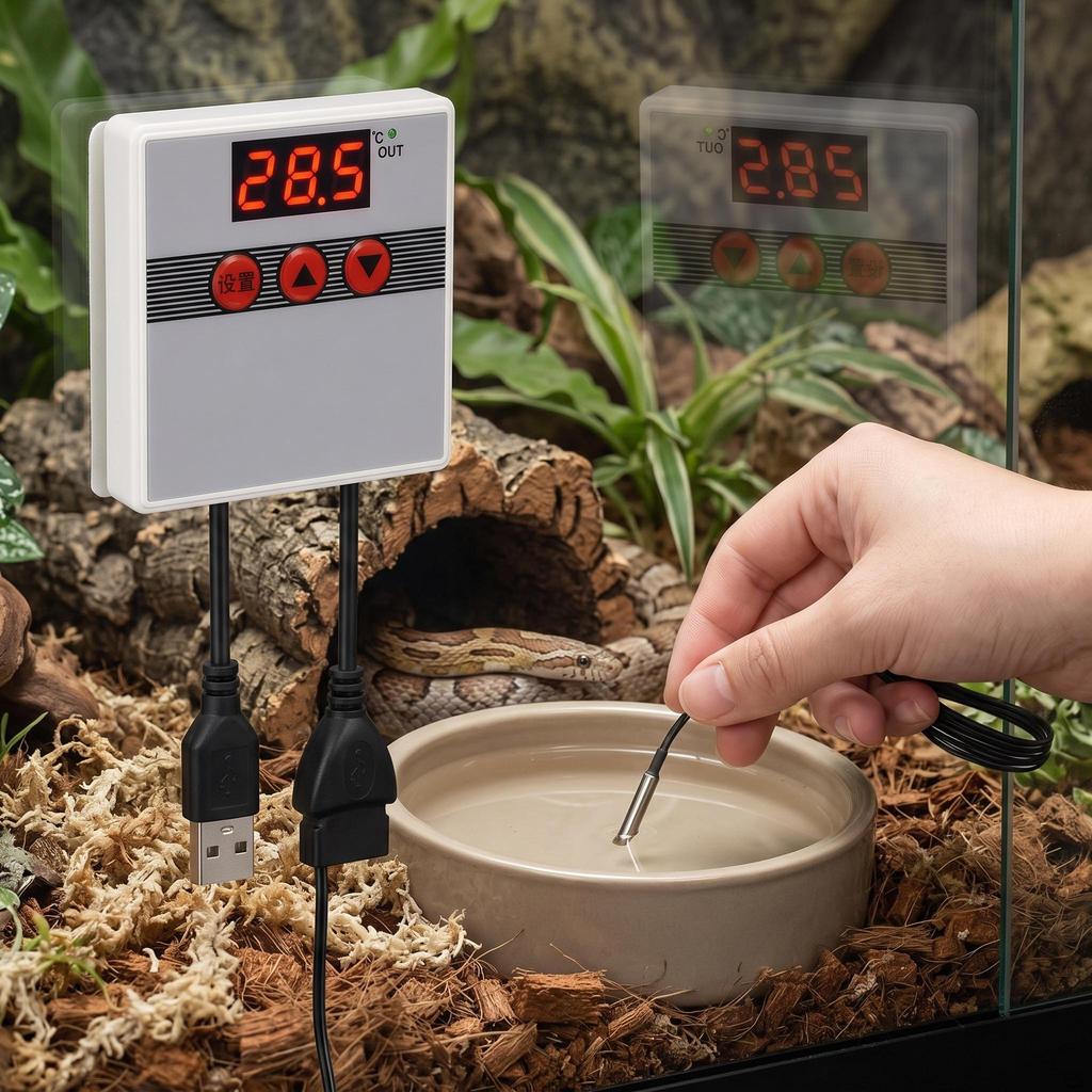 USB Smart Digital Thermostat for Reptile Terrariums High Precision Temperature Controller with
