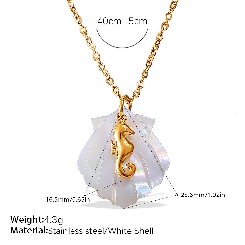Starfish & Seahorse Stainless Steel Necklace with White Shell