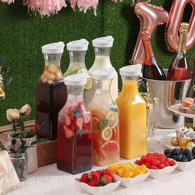 Water Pitcher 1.5L Water Bottle with Flip Cap Transparent Juice Container Round Square Base Milk Bottle for Home Kitchen Bar Restaurant