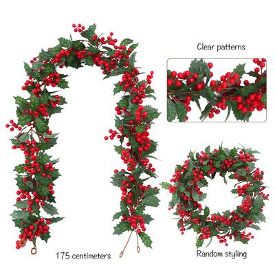 Simulated Christmas Flower Rattan Wall Hanging Home Decoration Holly Fruit Red Berry Christmas Decoration Simulated Christmas Rattan
