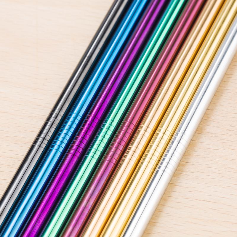 FAIS DU 304 Stainless Steel Straws Reusable Straight Bent Metal Drinking Straw With Cleaner Brush Set Party Bar Accessory