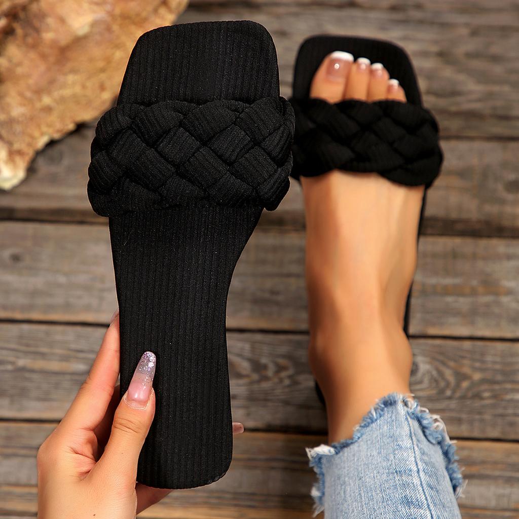 Summer Women's Square-toe Basket-Woven Sandals Flat Home Slippers