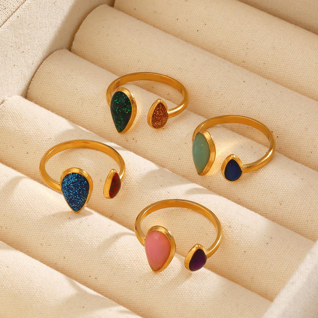 Geometric Waterdrop Enamel Open Ring Women Retro Minimalist Luxury Finger Rings Waterproof Zircon Wedding Gift Wholesale