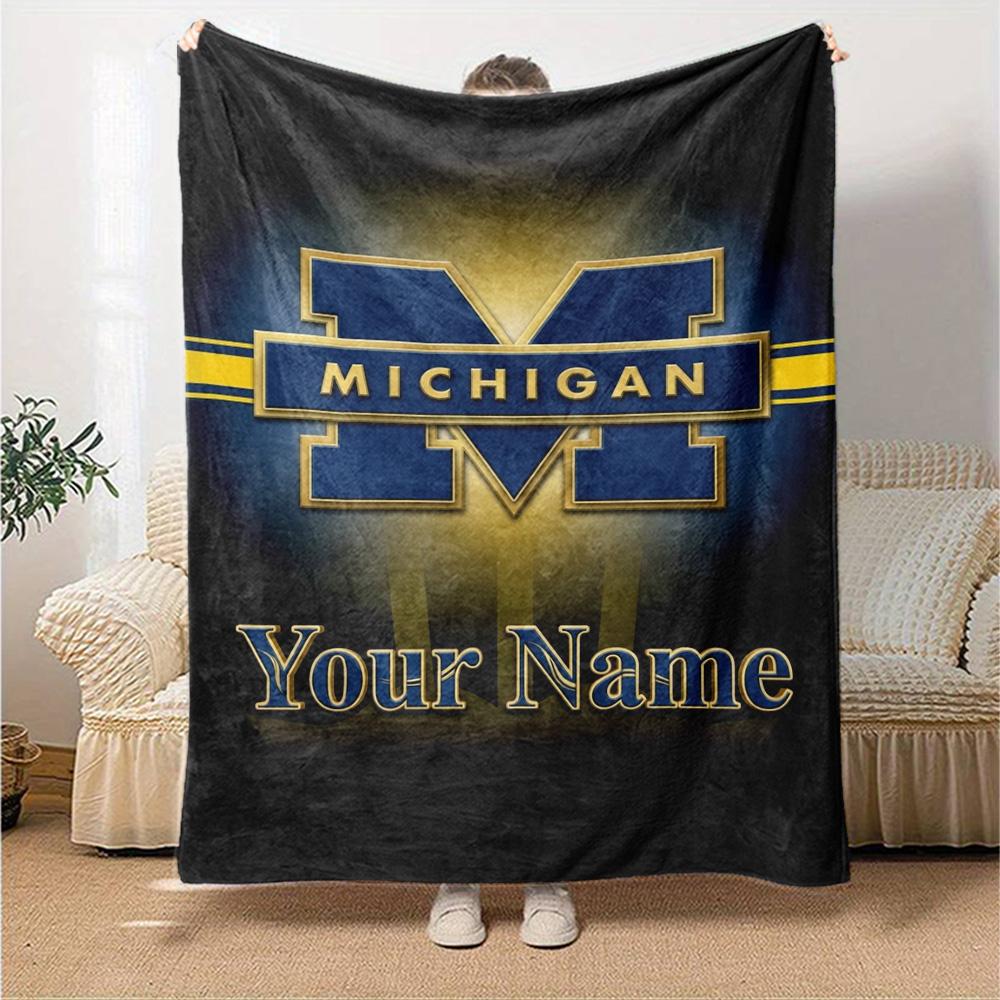 Name Custom Michigan Print Flannel Blanket High Quality Warm Comfortable Cover for All Seasons Perfect for Gifts Home Decor