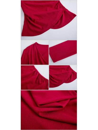 Yuke 260g Pleated Waist-Slimming V-Neck Long Sleeve T-Shirt – Women's Autumn Fashion