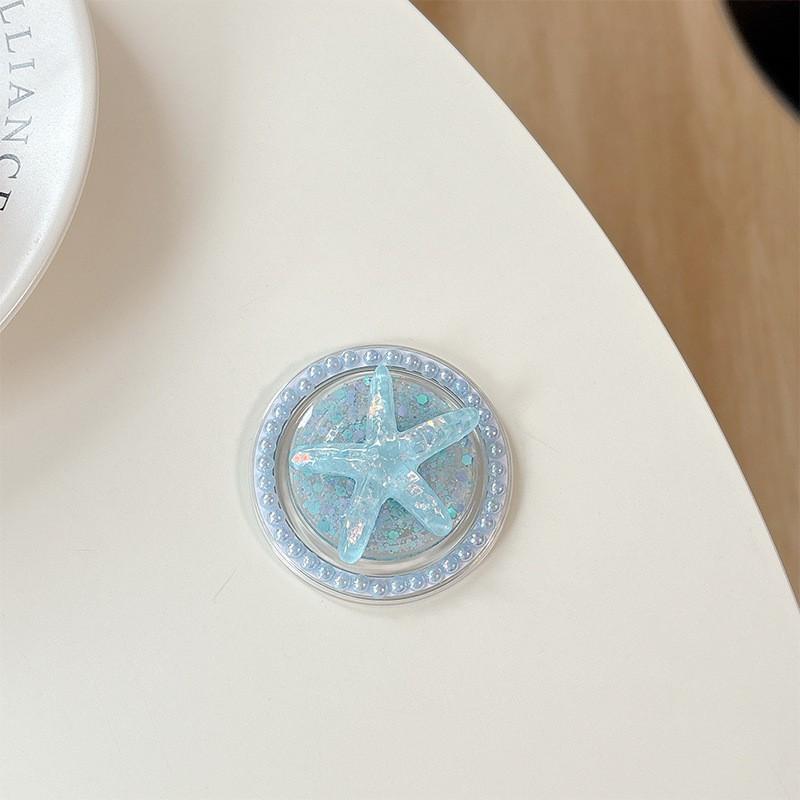 

Sparkling Pink Sequins Pearl Starfish Mobile Phone Airbag Holder Magnetic Suction Retractable Ring Desktop Lazy Person Watching Drama Support Whole