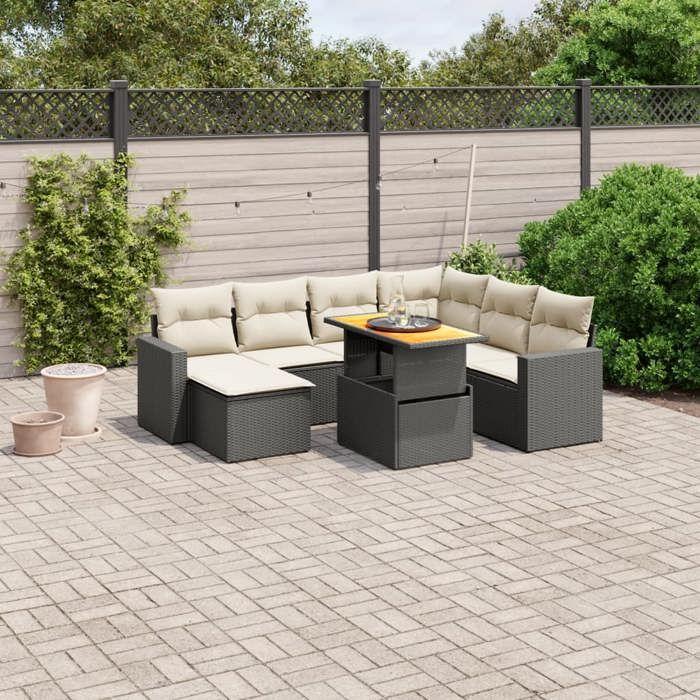 VidaXL Salon de Jardin avec Coussins 8 pcs, Canapés de Terrasse, Ensemble de Meubles de Patio, Mobilier d'Extérieur, Noir 3271427