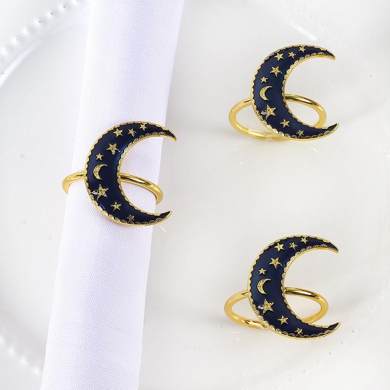 Zinc Alloy Moon Shaped Napkin Buckles Eid Mubarak Napkin Ring Ramadan Decorations Slamic Mubarak Party Table Decor Napkin Holder