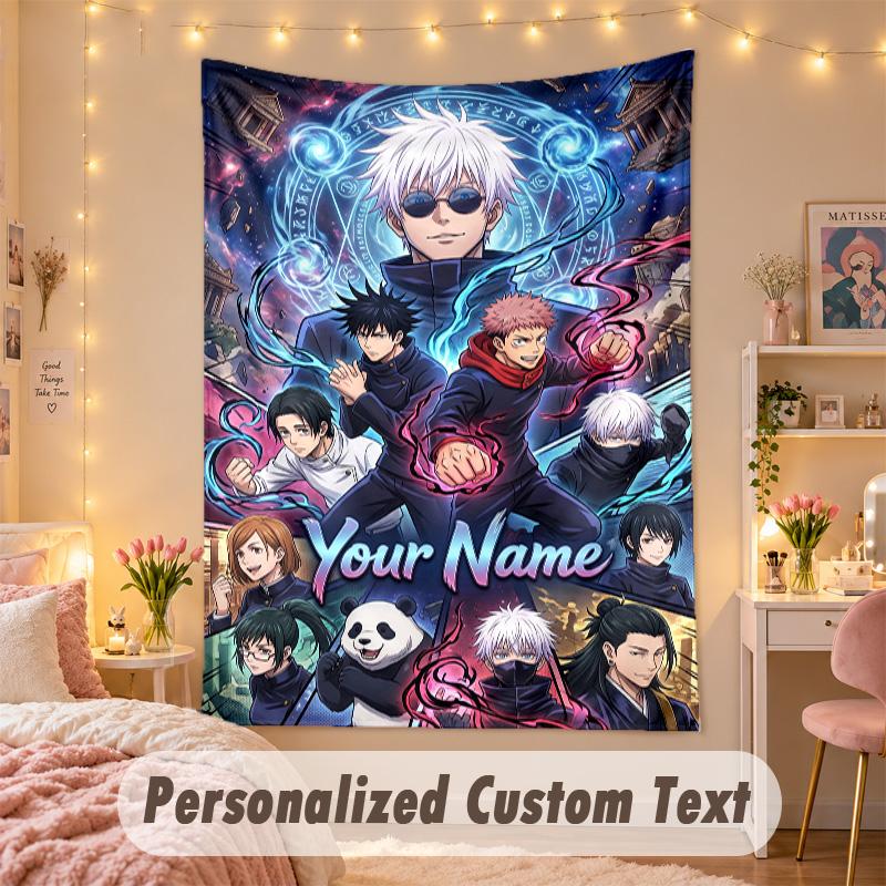 Custom Personalized Tapestry,Jujutsu Kaisen Print Custom Name Text Wall Art Hanging for Bedroom