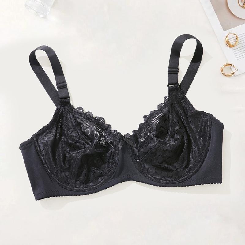 Women Full‑Coverage Underwire Bra Elegant Floral Lace Plus Size Large Cup Adjustable Back Closure Everyday Lingerie