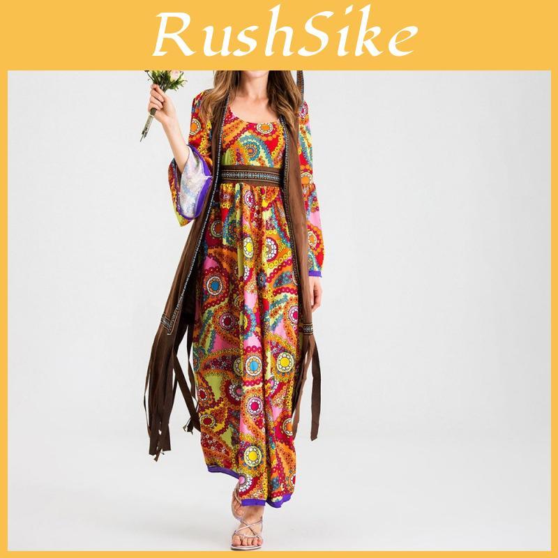 Stylish Polyester Hippie Costume For Women Featuring 70s Retro Disco Vibes Ideal For Halloween Celebrations
