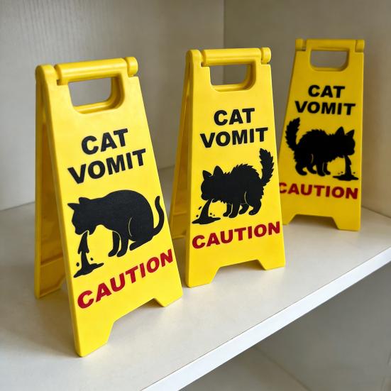 Cat Vomit Caution Sign Humorous Cat Puke Warning Sign Novelty Gag Gifts for Pet Lovers Home Desk Decor