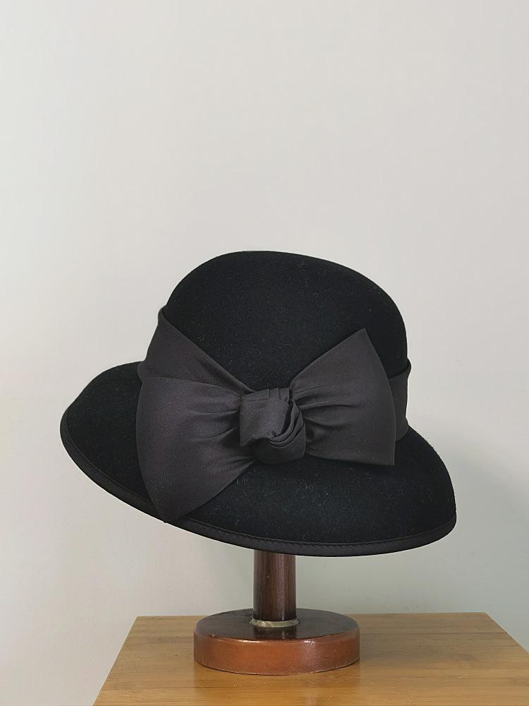 Autumn Winter 100% Wool Hat Bell Hat Women's French Elegant Retro Hepburn Autumn and Winter Celebrity Pearl Wool Felt Bucket Hat