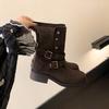 Height increase.cm~ Maillard thick heel thick bottom buckle strap suede high heel short boots women's autumn Martin boots