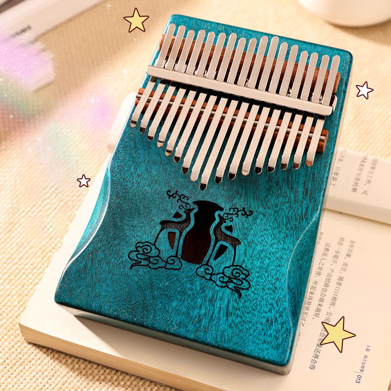 17 Key Kalimba Thumb Piano Wooden Deer Design with Chinese Cloud Pattern, Tuning Hammer Included, 21 Note Option