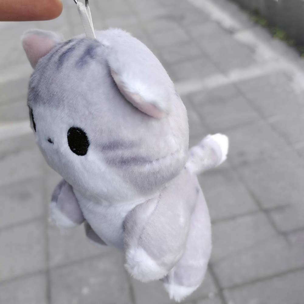 PP Cotton Plush Doll Key Ring Soft Cute Pet Pendant Mini Grey Cat Key Chain Car Key Ornaments
