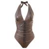 Costume da bagno intero con scollo all'americana, scollo a V profondo, stampa serpente, metallico, controllo pancia, sgambato