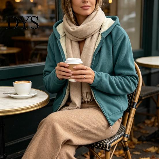 Casual Hooded Coat Women Fleece Jacket with Pockets, Fall Winter Zip-Up Pockets Coat, Loose Fit Warm Thickened Outerwear for Lady
