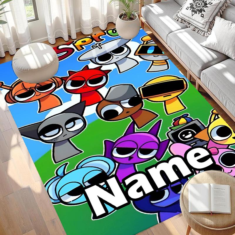 Custom Name Personalized Sprunki Game Print Carpet, Versatile Home Decor Rug, for Playroom, Apartment, Balcony, Entryway, Hallway Gift