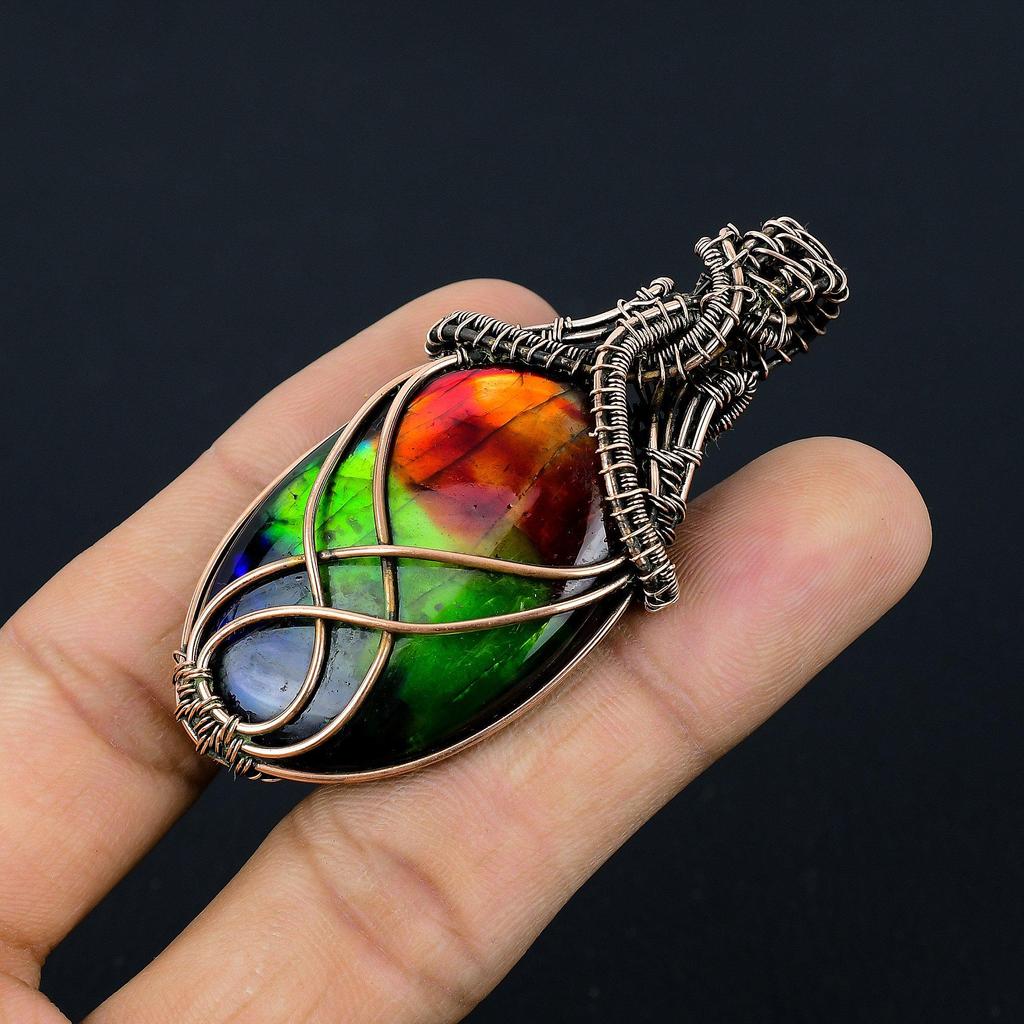 Tri Color Labradorite Pendant Gemstone Handmade Jewelry, 999 Copper Wire Wrapped Pendant, Gift For Wife Jewelry