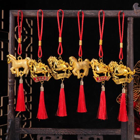 2026 Horse Ornament Chinese New Year Decoration Year of The Horse Zodiac Animal Tassels Charms for Bonsai Car Rearview Mirror
