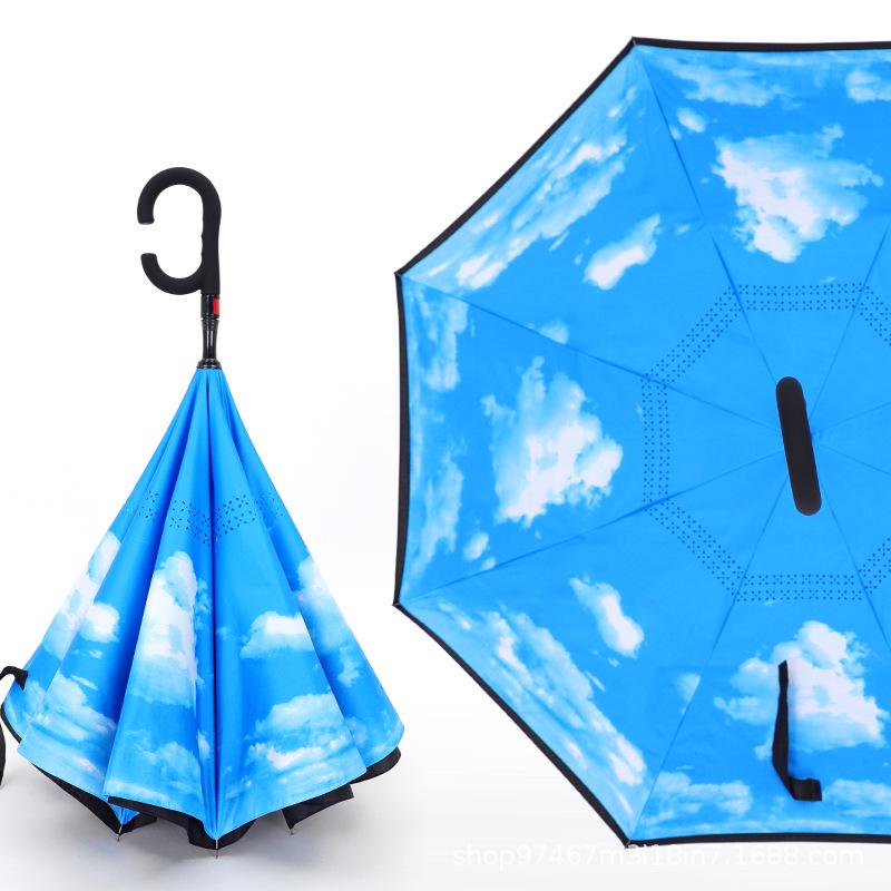 Windproof Double-Layer Hands-Free Umbrella: Long Handle, Sun Protection, Dual-Person Coverage
