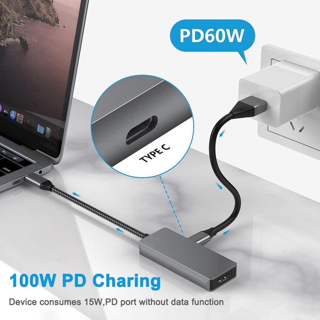 USB-C to HDMI Multi-Port Hub: 3-in-1 Laptop Dock with HD Screen Mirroring