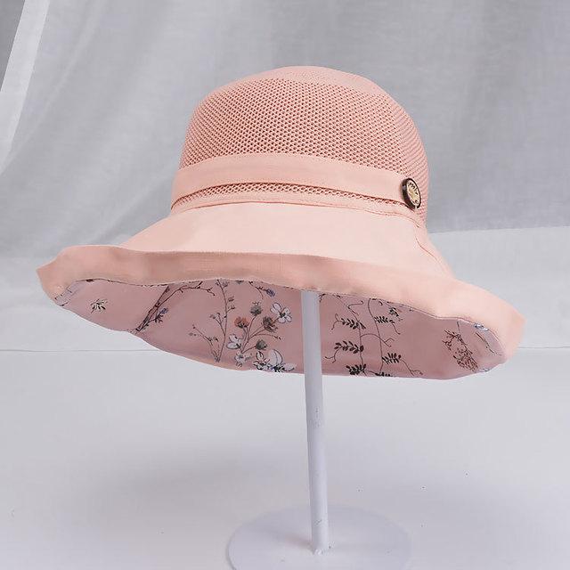 Women s Summer Basin Hat Sun Hat Sun protection knitted versatile hats mesh fisherman big hat brim mesh breathable Caps розовый