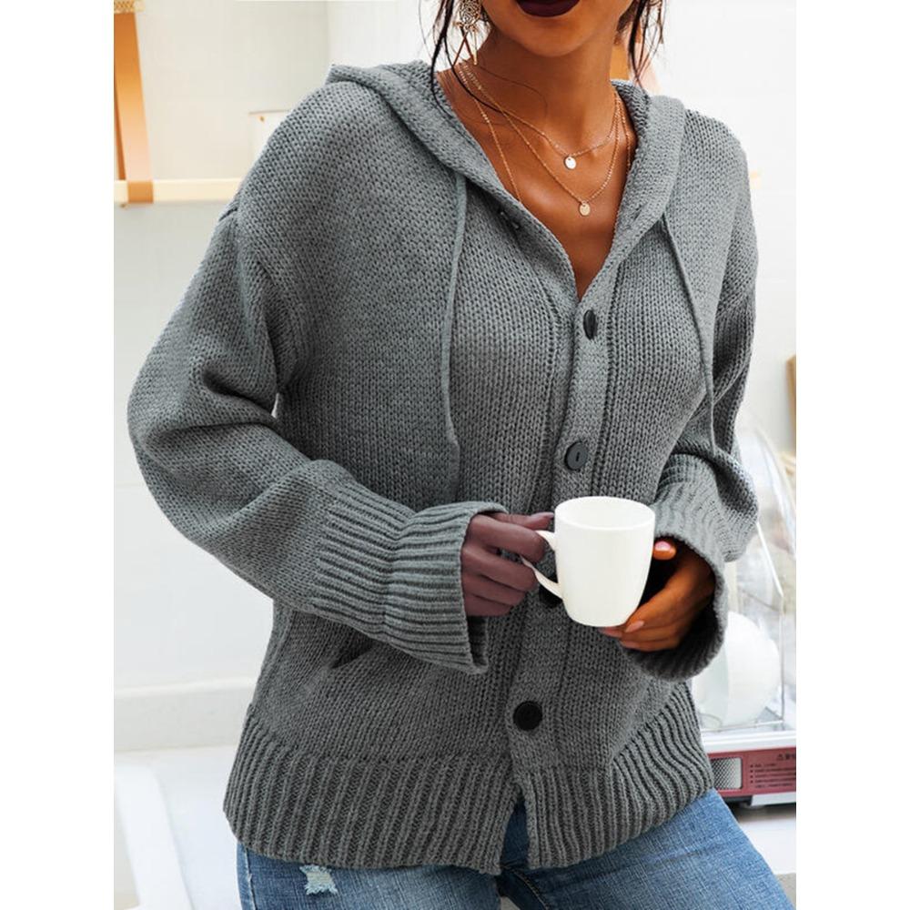 Hooded Single-breasted Sweater for Autumn and Winter, New Drawstring Knitted Cardigan for Women