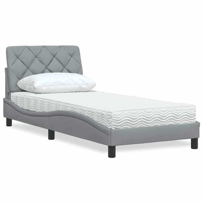 VidaXL Bed with Light Grey Mattress 90x190 Cm Fabric 3310706