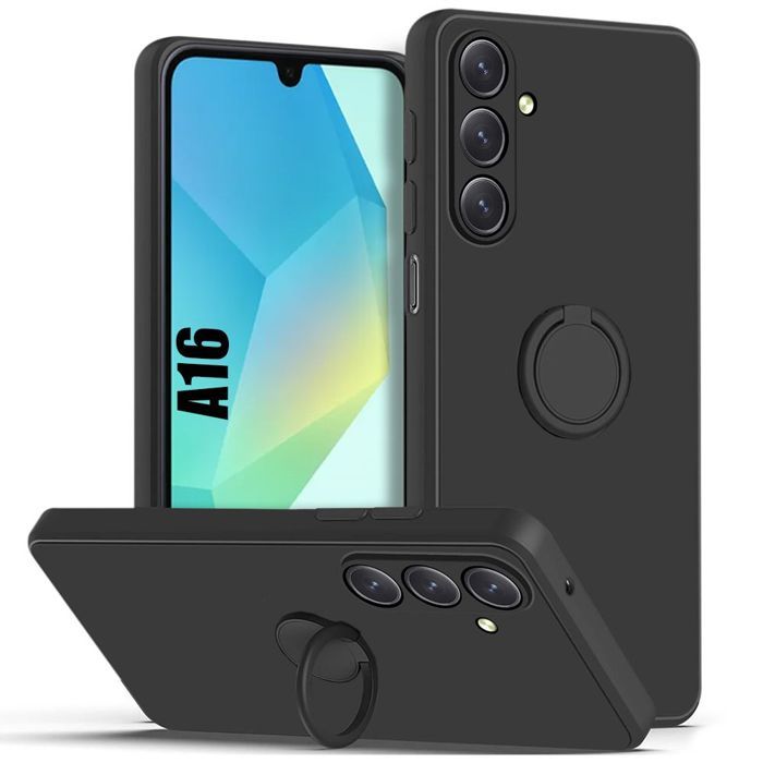 Coque pour Samsung Galaxy A16 4G/5G, Silicone Liquide Anti-Rayures avec Anneau Rotatif - Noir