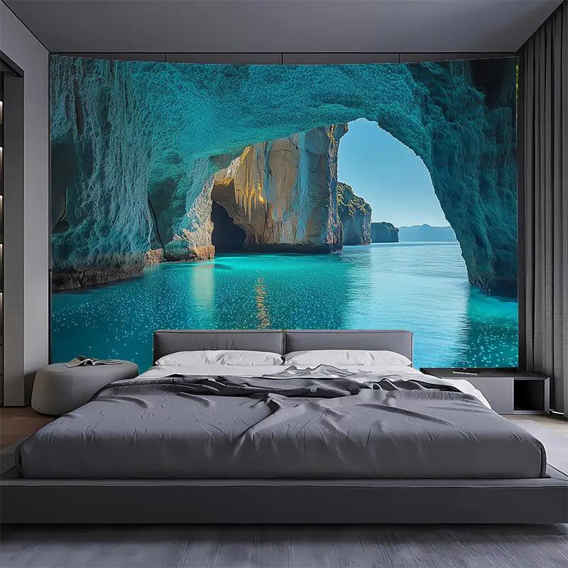 Tapiz Costero del Agujero Azul VIKAMA Cueva Marina Mediterránea Viento Curativo Natural Decoración de Sala de Estar Habitación