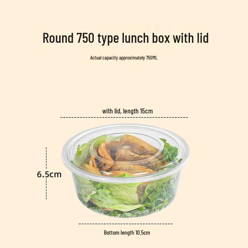 Temeiju 750ml Disposable Round Food Containers with Lids, 50-Count
