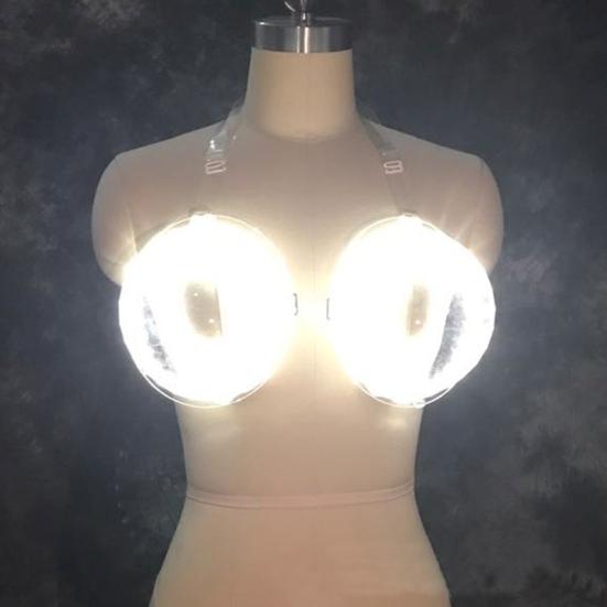LED Luminous Bra Sexy Large Cup Food Grade Leakproof Interactive Atmosphere Props PVC Colorful Nightclub Bar Performance Feeding Brassiere