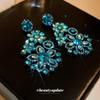 Silver Needle Blue Rhinestone Flower Vintage Dangle Earrings - Exaggerated Design, New Fashion, Luxurious Ear Jewelry.