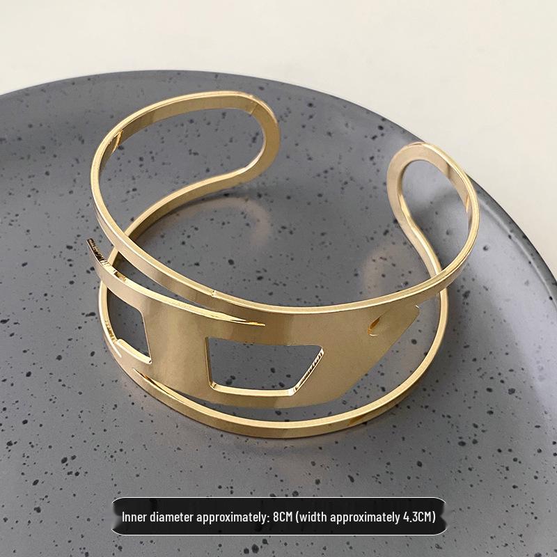 Minimalist Double-Layer Hollow Armlet: European & American Style, Exaggerated & Fashionable High-End Bracelet