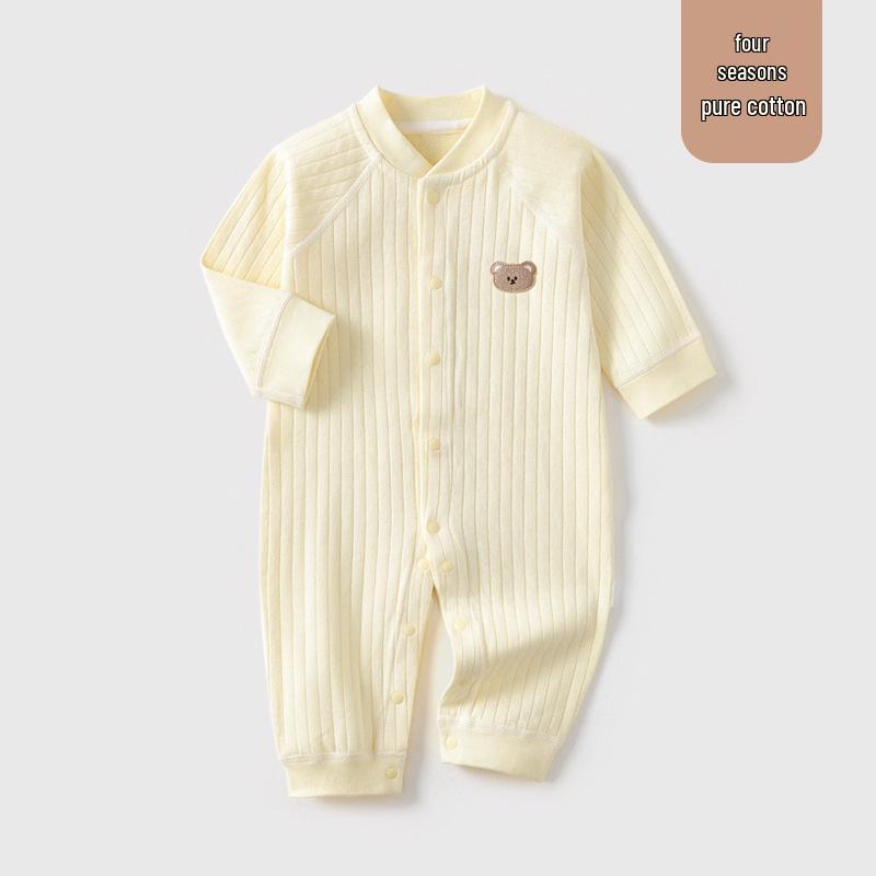 Pure Cotton Baby Romper: Open Front, Class A, for 0-12 Months, Spring/Autumn, Newborn Outerwear, Crawling Suit, Single-Layer Base.